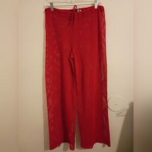 Leilani Women's Red Mesh Wide-Leg Lounge Pants - Sz M/L